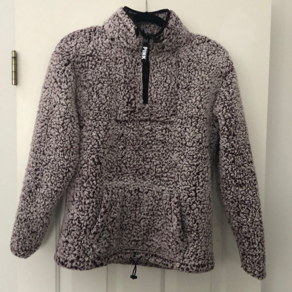 VS Pink 1/4 Zip Plum Sherpa Sweatshirt Size XS